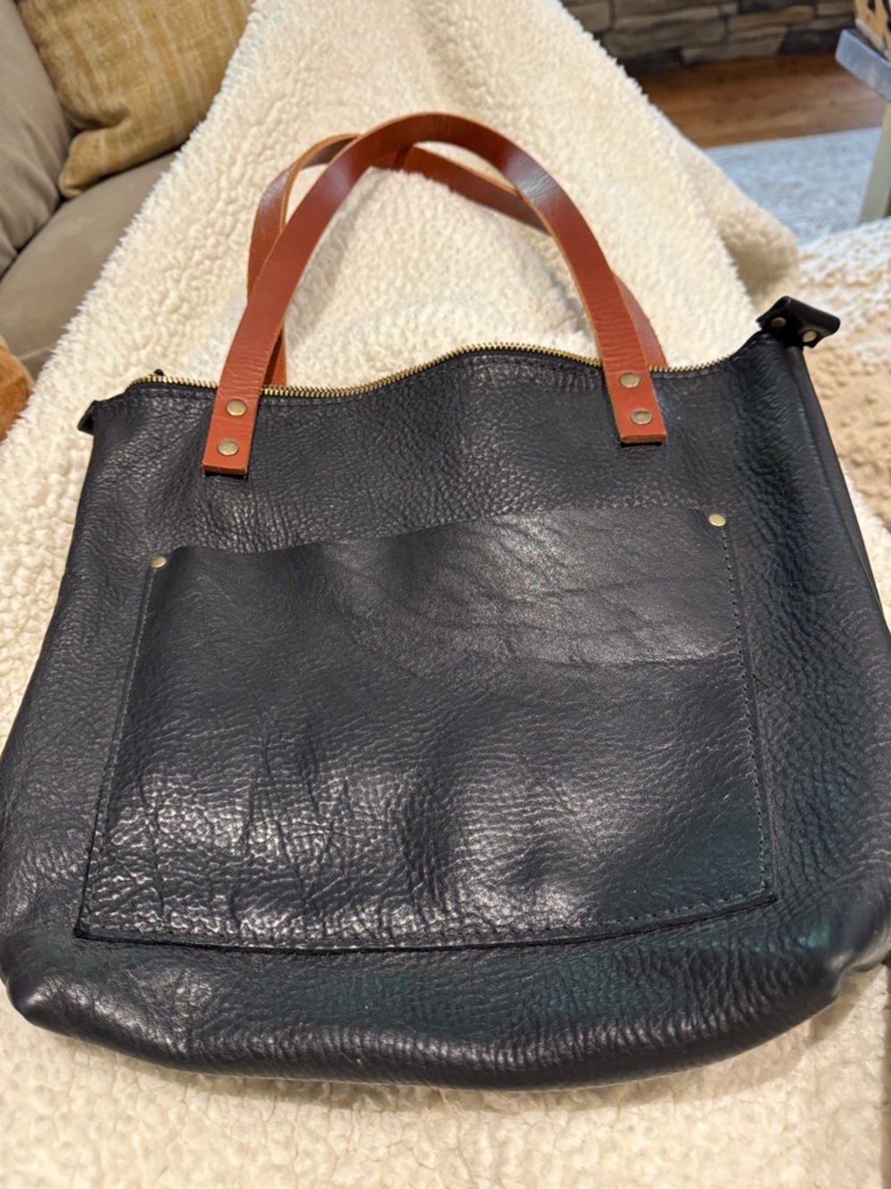 Portland Leather goods black brown small  Tote Bag likeNU zipper